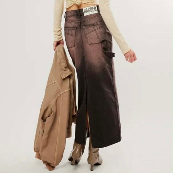 NWT The Ragged Priest Carpenter Brown Scandi Girl 90s Grunge Maxi Skirt US 10 - Picture 2 of 3
